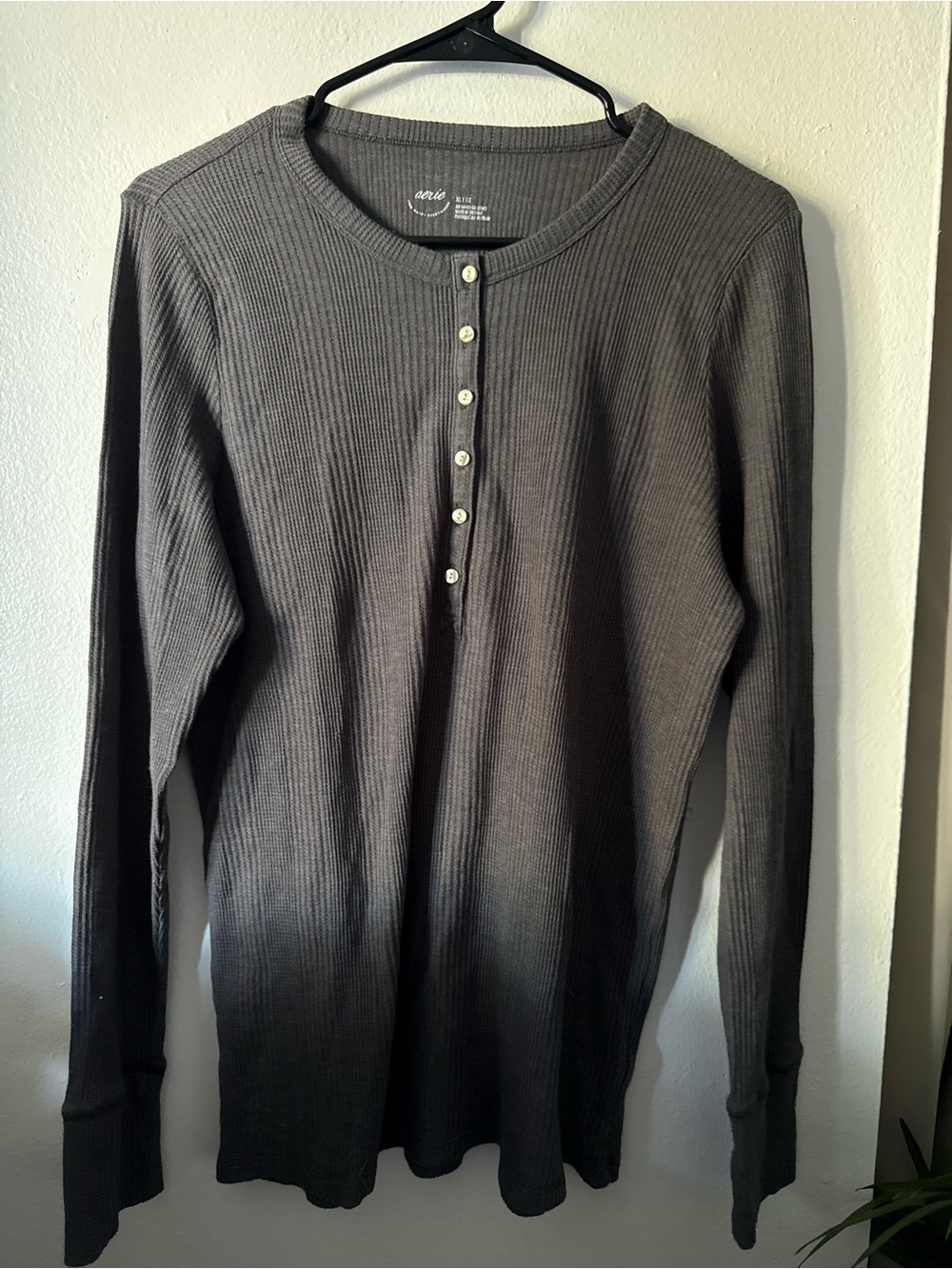 aerie Dark Gray Ribbed Henley Sweater
